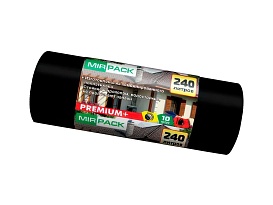 Мешки для мусора 240 л, ароматизированные, черные, в рулоне 10 шт., ПВД 45 мкм, 1300х930 мм, PREMIUM+, 24010830 в Евпатории