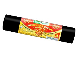 Мешки для мусора 120 л, с завязками, черные, в рулоне 10 шт., ПНД, 15 мкм, 800х750 мм, VIP, Z12010black в Евпатории