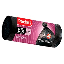 Мешки для мусора 60 л, черные, в рулоне 20 шт., ПНД, 7,4 мкм, 720х600 мм, PACLAN, 600820 в Евпатории