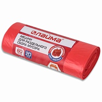 Мешки для мусора 60 л, красный, в рулоне 20 шт., ПНД, 10 мкм, 680х580 мм, LAIMA, 606702 в Евпатории