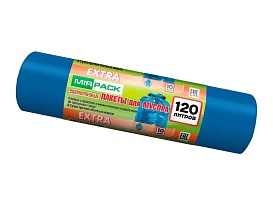Мешки для мусора 120 л, синие, в рулоне 10 шт., ПНД, 14 мкм, 1100х700 мм, EXTRA, ex1201802 в Евпатории
