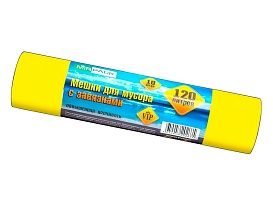 Мешки для мусора 120 л, с завязками, желтые, в рулоне 10 шт., ПНД, 15 мкм, 800х750 мм, VIP, Z12010yel в Евпатории