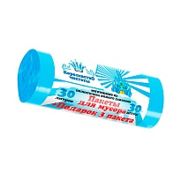 Мешки для мусора 30 л, голубые, в рулоне 30 шт. + 3 пакета в подарок, ПНД, 5 мкм, 560х480 мм, Королевство Чистоты, МК3964 (ПЭКЧ-30-30г) в Евпатории