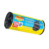 Мешки для мусора 120 л, черные, в рулоне 20 шт., ПНД, 15 мкм, 1100х700 мм, Крепак, 4607075710207 в Евпатории