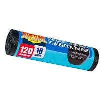 Мешки для мусора 120 л, с ушками, черные, в рулоне 10 шт., ПНД, 15 мкм, 1100х700 мм, Крепак, 4607075710474 в Евпатории