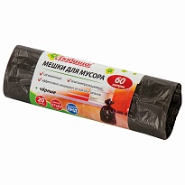 Мешки для мусора 60 л, черные, в рулоне 20 шт., ПНД, 5 мкм, 650х570 мм, Любаша, 605331 в Евпатории
