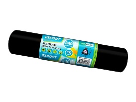 Мешки для мусора 240 л, черные, в рулоне 10 шт., ПВД 80 мкм, 1300х930 мм, EXPORT, exp 24010167 в Евпатории