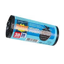 Мешки для мусора 30 л, с ушками, черные, в рулоне 30 шт., ПНД, 9 мкм, 600х500 мм, Крепак, 4607075710450 в Евпатории