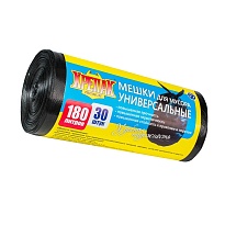Мешки для мусора 180 л, черные, в рулоне 30 шт., ПНД, 20 мкм, 1150х800 мм, Крепак, 4607075710139 в Евпатории