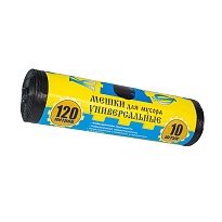 Мешки для мусора 120 л, с ушками, черные, в рулоне 10 шт., ПНД, 13 мкм, 1050х680 мм, Крепакоф, 4607075710252 в Евпатории