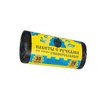Мешки для мусора 30 л, с ручками, черные, в рулоне 30 шт., ПНД, 9 мкм, 620х480 мм, Крепакоф, 4607075710665 в Евпатории