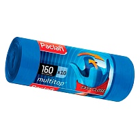 Мешки для мусора 160 л, с ушками, синие, в рулоне 10 шт., ПВД, 30 мкм, 1250х900 мм, PACLAN Multitop, 604064 в Евпатории