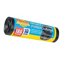 Мешки для мусора 180 л, черные, в рулоне 10 шт., ПНД, 20 мкм, 1150х800 мм, Крепак, 4607075710481 в Евпатории