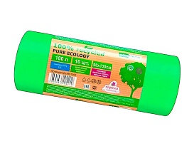 Мешки для мусора 180 л, ароматизированные, биоразлагаемые, зеленые, в рулоне 10 шт., ПВД, 40 мкм, 1300х930 мм, PURE ECOLOGY, bio1801081 в Евпатории