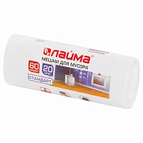 Мешки для мусора 60 л, белые, в рулоне 20 шт., ПНД, 7 мкм, 680х580 мм, LAIMA, 605539 в Евпатории