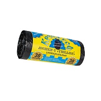 Мешки для мусора 30 л, с ушками, черные, в рулоне 30 шт., ПНД, 8 мкм, 580х460 мм, Крепакоф, 4607075710412 в Евпатории